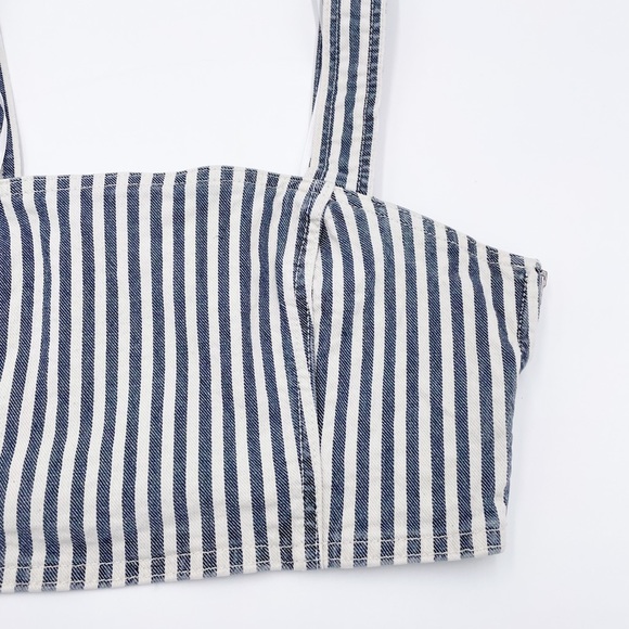 NEW Zara Striped Denim Crop Top Blue & White Sleeveless Square Neck Size Medium - Picture 4 of 14